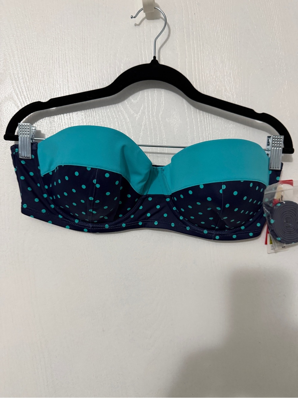 SPANX Teal and Navy Polka Dot Bandeau Swim Top
